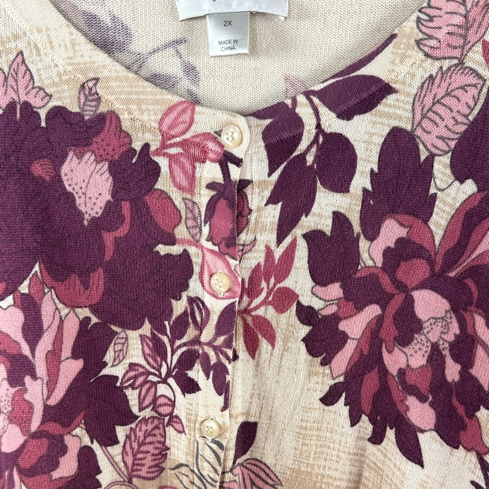 CJ Banks Beige Floral Cardigan Sweater Size 2X - Picture 3 of 8